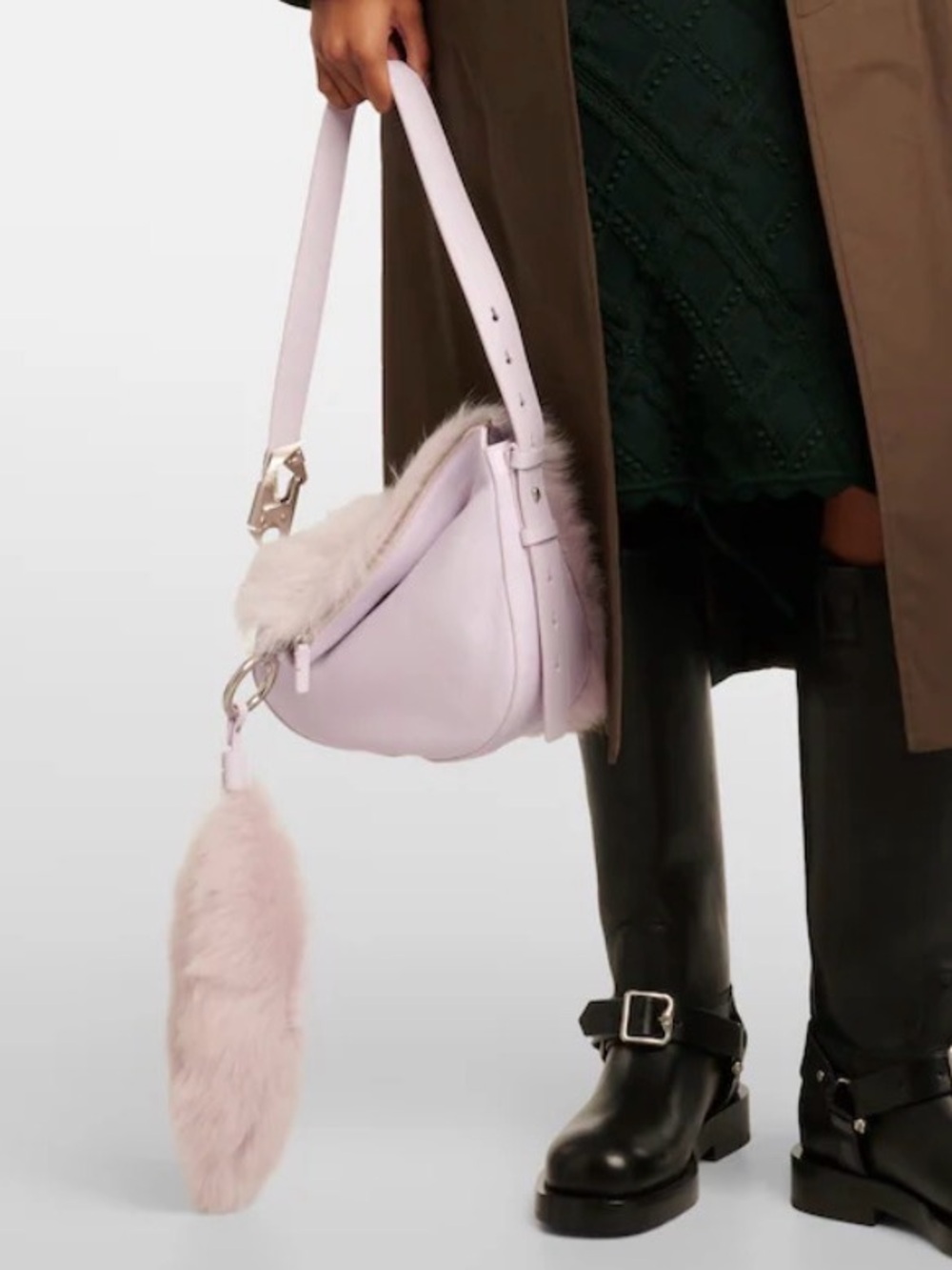 NEW Burberry Pale LAVENDER Fur LEATHER Shoulder Bag WITH CHARM - Picture 2 of 8